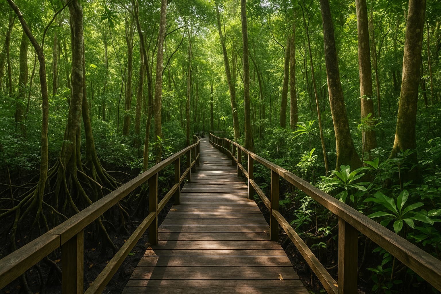 Holzsteg durch den grünen Jozani-Wald auf Sansibar – Touren und Ausflüge